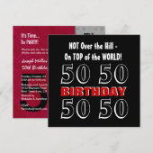 Invitation 50e anniversaire moderne rouge argent noir drôle Y (Devant / Derrière)