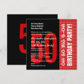 Invitation 50e anniversaire moderne rouge et noir B204 (Devant / Derrière)