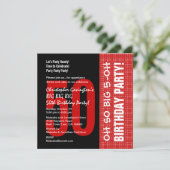 Invitation 50e anniversaire moderne rouge et noir B204 (Debout devant)