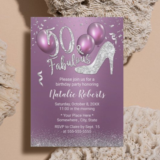 Invitation 50e anniversaire moderne violet & argent Fabuleux 
