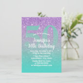 Invitation 50e anniversaire moderne violet et Parties scintil (Debout devant)