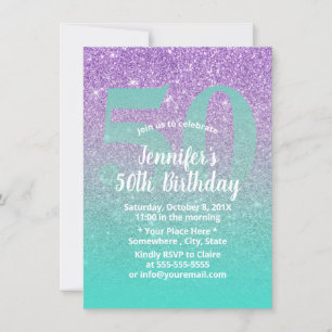 Invitation 50e anniversaire moderne violet et Parties scintil
