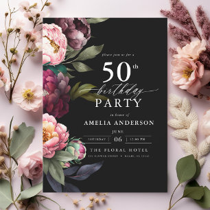 Invitation 50e anniversaire Moody moderne Bourgogne Blush Flo