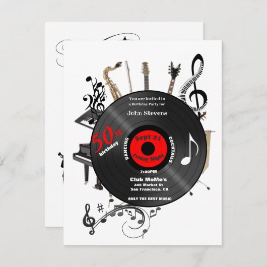 Invitation 50e Anniversaire Musical Instruments Party (Devant / Derrière)