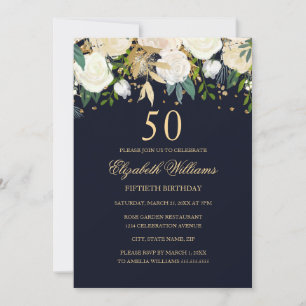 Invitation 50e anniversaire Navy or floral
