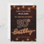 Invitation 50e anniversaire Neon Enregistrer la date Invitati (Devant)