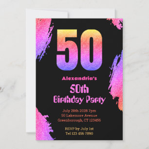 Invitation 50e anniversaire neon rose parties scintillant inv