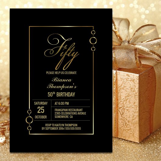 Invitation 50e anniversaire Noir avec Gold Frame Party