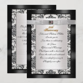 Invitation 50e anniversaire noir blanc damas (Devant / Derrière)