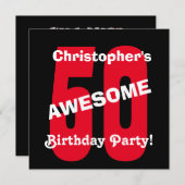 Invitation 50e anniversaire Noir Blanc Rouge Design de texte  (Devant / Derrière)
