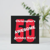 Invitation 50e anniversaire Noir Blanc Rouge Design de texte  (Debout devant)