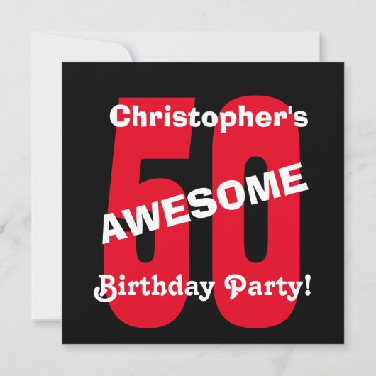 Invitation 50e anniversaire Noir Blanc Rouge Design de texte  (Devant)