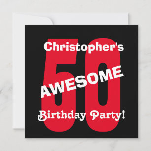 Invitation 50e anniversaire Noir Blanc Rouge Design de texte 
