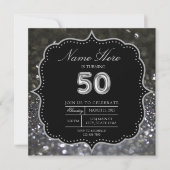 Invitation 50e anniversaire noir d'argent élégant (Devant)