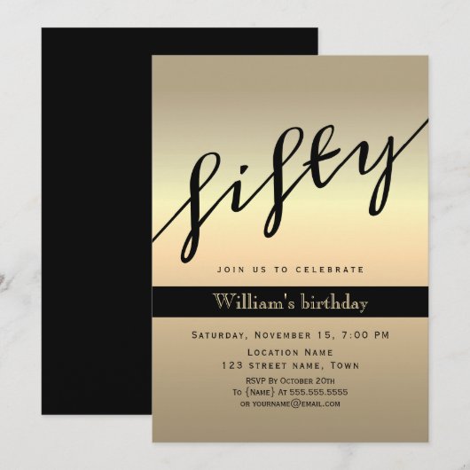 Invitation 50e anniversaire noir et or (Devant / Derrière)
