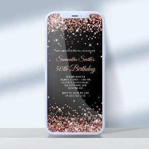 Invitation 50e anniversaire noir et or rose paille