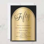 Invitation 50e anniversaire noir or arche script élégant (Devant)