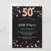 Invitation 50e anniversaire noir or rose étoiles luxe (Devant)