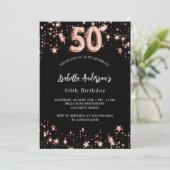 Invitation 50e anniversaire noir or rose étoiles luxe (Debout devant)