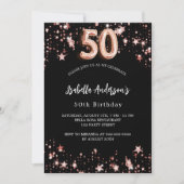 Invitation 50e anniversaire noir rose étoiles d'or (Devant)