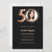 Invitation 50e anniversaire noir rose or photo (Devant)