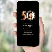 Invitation 50e anniversaire noir rose or photo luxe