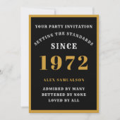 Invitation 50e anniversaire Nom 1972 Elegant Chic Black Gold (Devant)