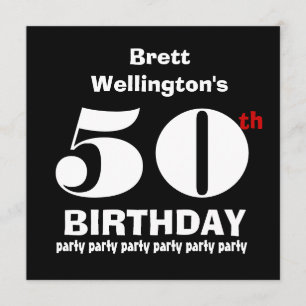Invitation 50e anniversaire Nom personnalisé Black White W819