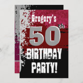 Invitation 50e anniversaire Nom personnalisé du groupe rouge  (Devant / Derrière)