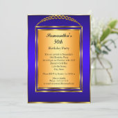 Invitation 50e Anniversaire Or Bleu élégant Moderne (Debout devant)