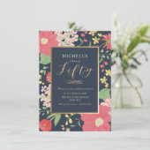 Invitation 50e Anniversaire - Or, Elégant Floral (Debout devant)