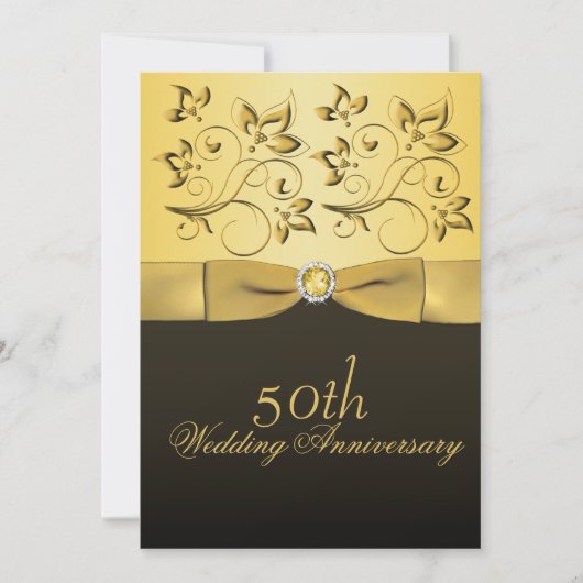 Invitation 50e anniversaire or et joaillerie noire fleurie (Devant)
