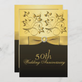 Invitation 50e anniversaire or et joaillerie noire fleurie (Devant / Derrière)