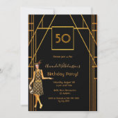 Invitation 50e anniversaire or noir 1920's art déco (Devant)
