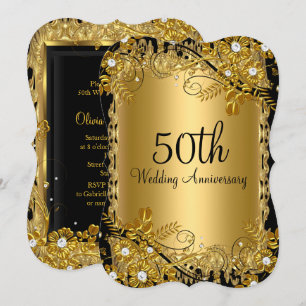 Invitation 50e Anniversaire Or Noir Diamant Floral Tourbillon