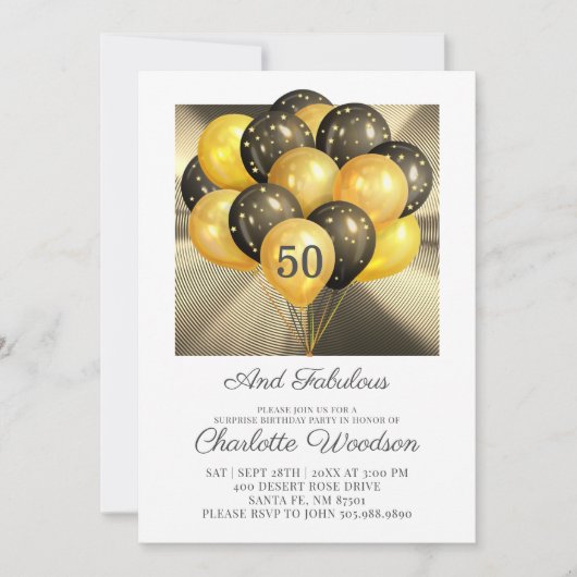 Invitation 50e Anniversaire Or Parties scintillant noire Méta (Devant)