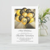 Invitation 50e Anniversaire Or Parties scintillant noire Méta (Debout devant)