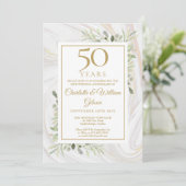 Invitation 50e Anniversaire Or Rose Marbre de Feuillage (Debout devant)