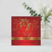 Invitation 50e anniversaire Or rouge Bijou floral noir (Debout devant)