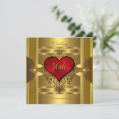 Invitation 50e Anniversaire Ornate Rouge Bijoux Coeur Or 2 (Debout devant)