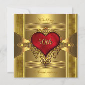 Invitation 50e Anniversaire Ornate Rouge Bijoux Coeur Or 2 (Devant)