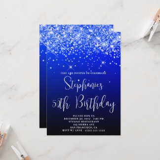 Invitation 50e Anniversaire Pailleté Bleu Marine Noir Ombré