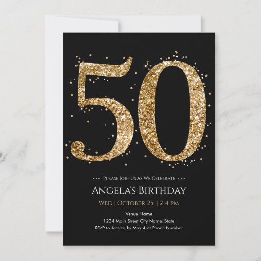 Invitation 50e anniversaire paillettes dorées (Devant)