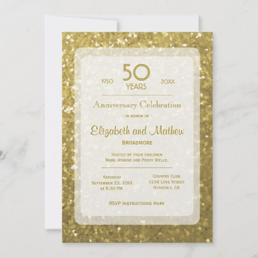 Invitation 50e Anniversaire | Paillettes Dorées (Devant)