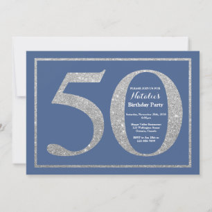 Invitation 50e anniversaire Parties scintillant bleue et arge