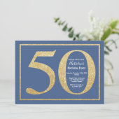 Invitation 50e anniversaire Parties scintillant bleue et or (Debout devant)