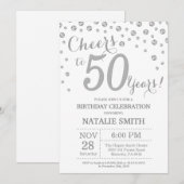 Invitation 50e anniversaire Parties scintillant d'argent Invi (Devant / Derrière)