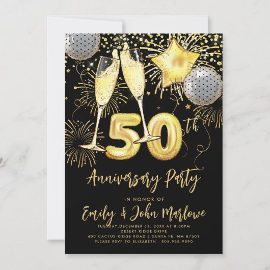 Invitation 50e Anniversaire Parties scintillant d'or Confetti (Devant)