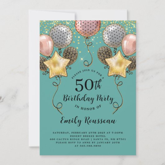 Invitation 50e anniversaire Parties scintillant d'or Confetti (Devant)