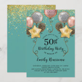 Invitation 50e anniversaire Parties scintillant d'or Confetti (Devant / Derrière)